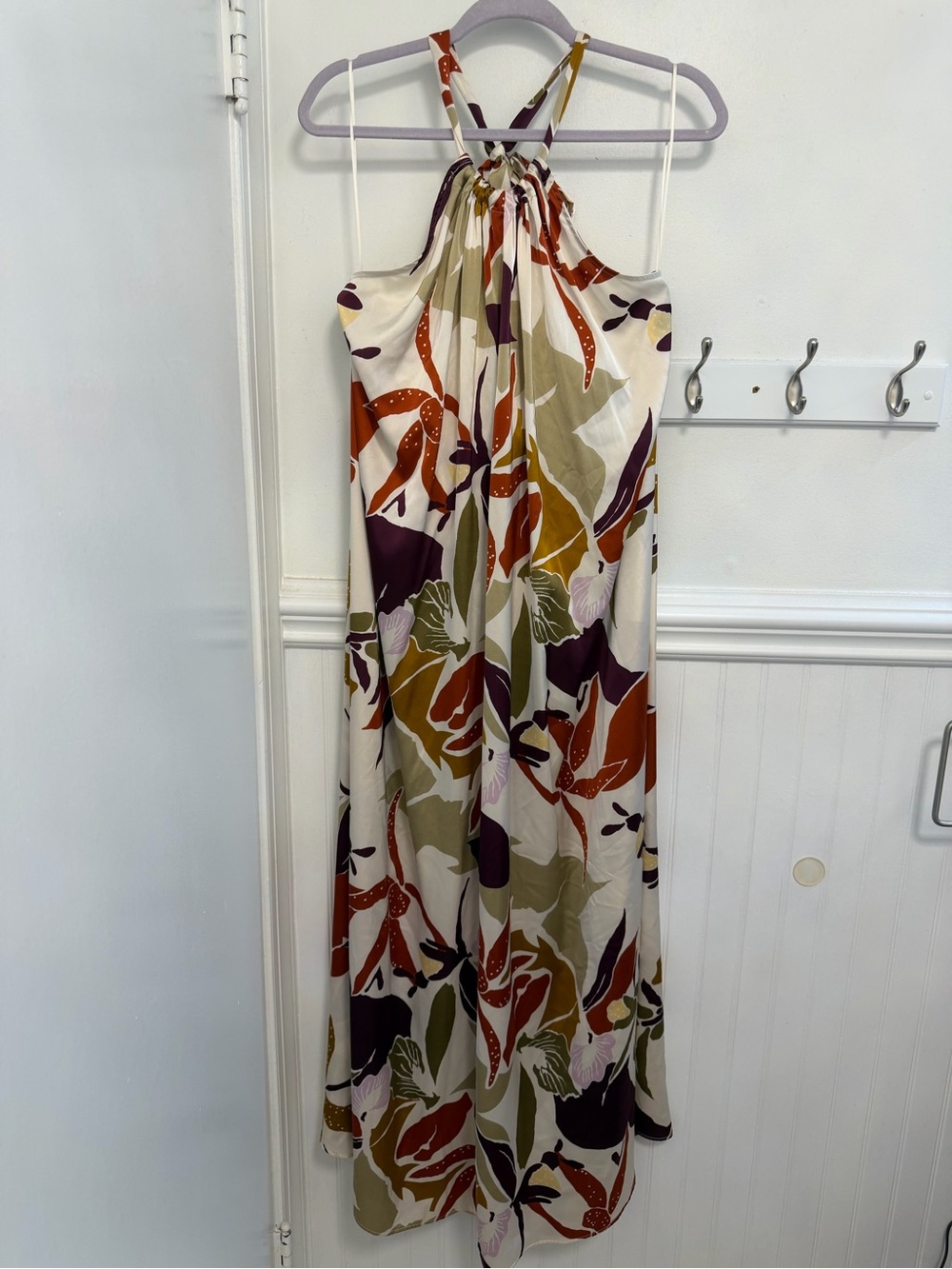 Banana Republic Cream Dress with Olive, Rust & Plum Print